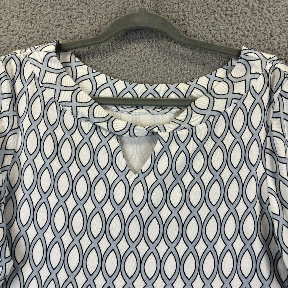 Chicos Top Large Beachy Coastal Nautical Convertible Geometric Twist-Neck Tee - Picture 2 of 10